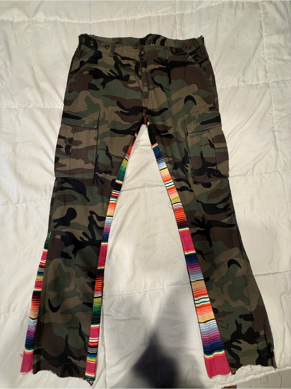 Camo Cargo Pants with Multicolor Side Stripe - Men's